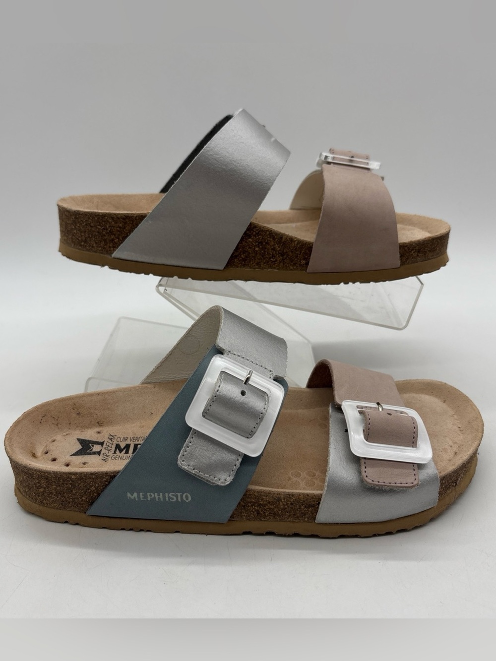 Mephisto Madison Silver Slide Sandal Women's Size 37 EU 7 US - Like New